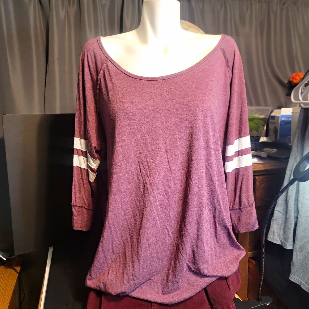 Terra & Sky Women's 1X Purple Tunic T-Shirt Raglan 3/4 Sleeve Scoop Stretch